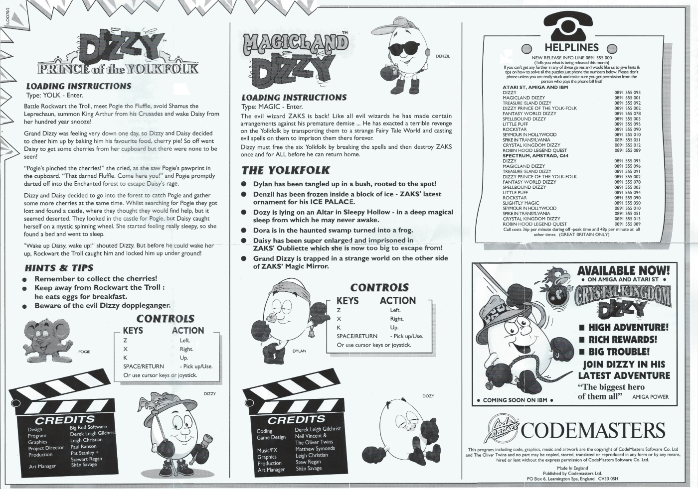 Dizzy Collection - PC Instructions Back