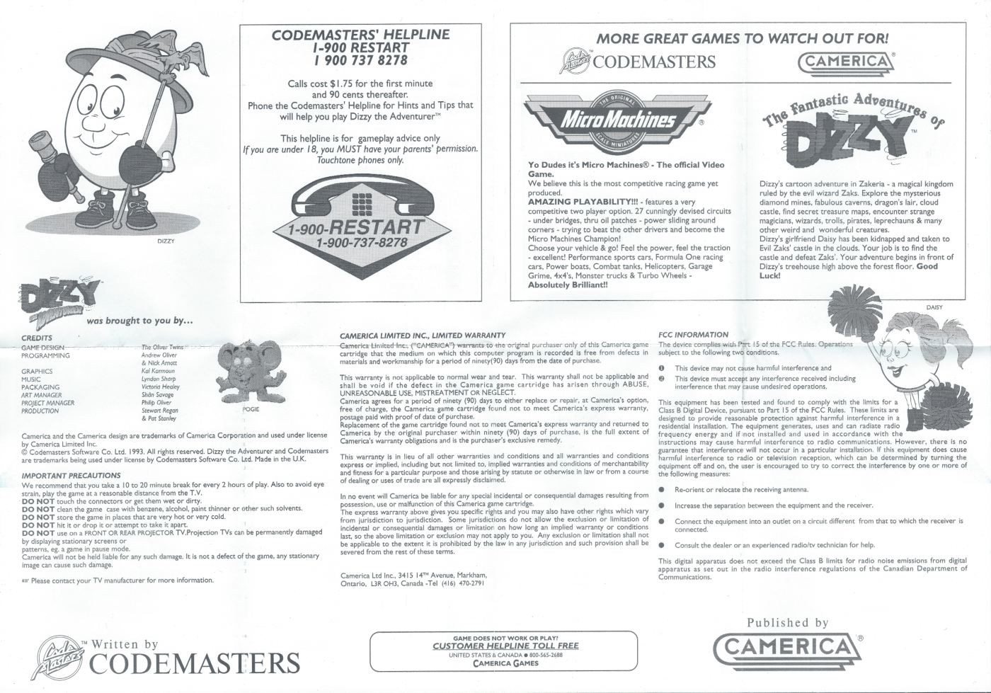Dizzy The Adventurer - NES Aladdin Instructions Back