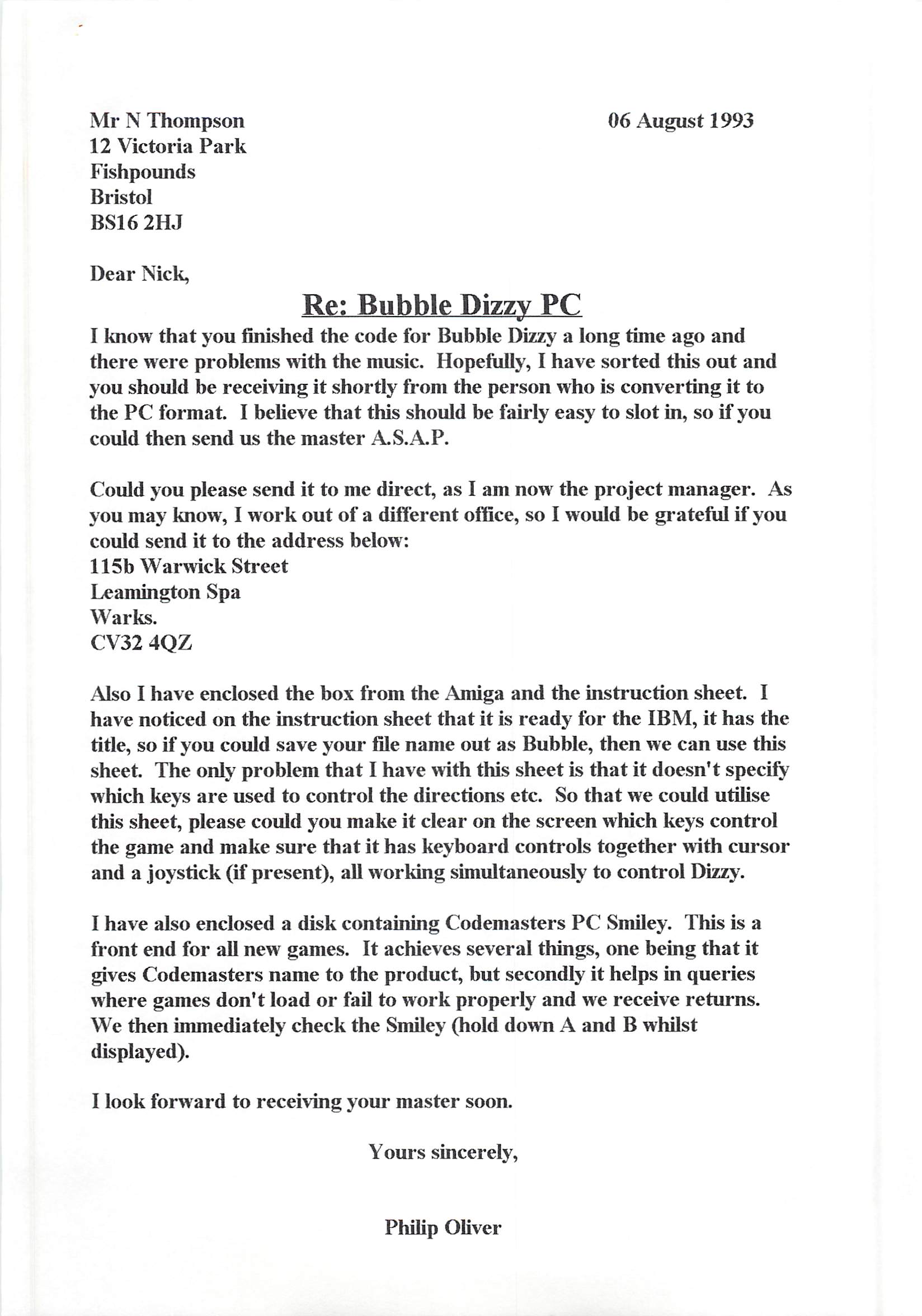 Bubble Dizzy - PC Letter