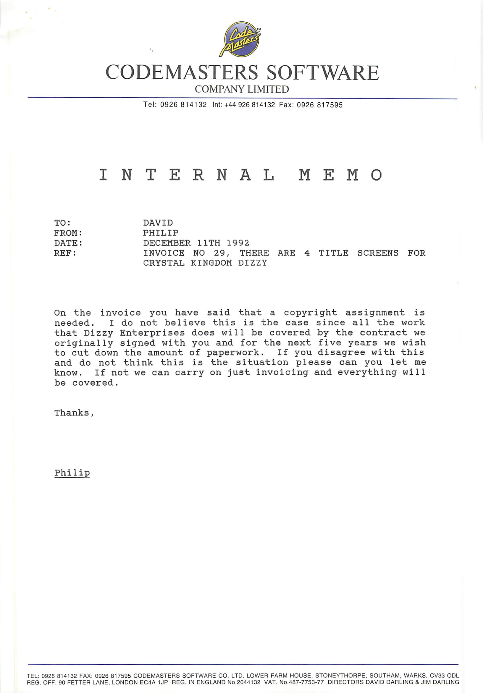 Crystal Kingdom Dizzy - Internal Memo