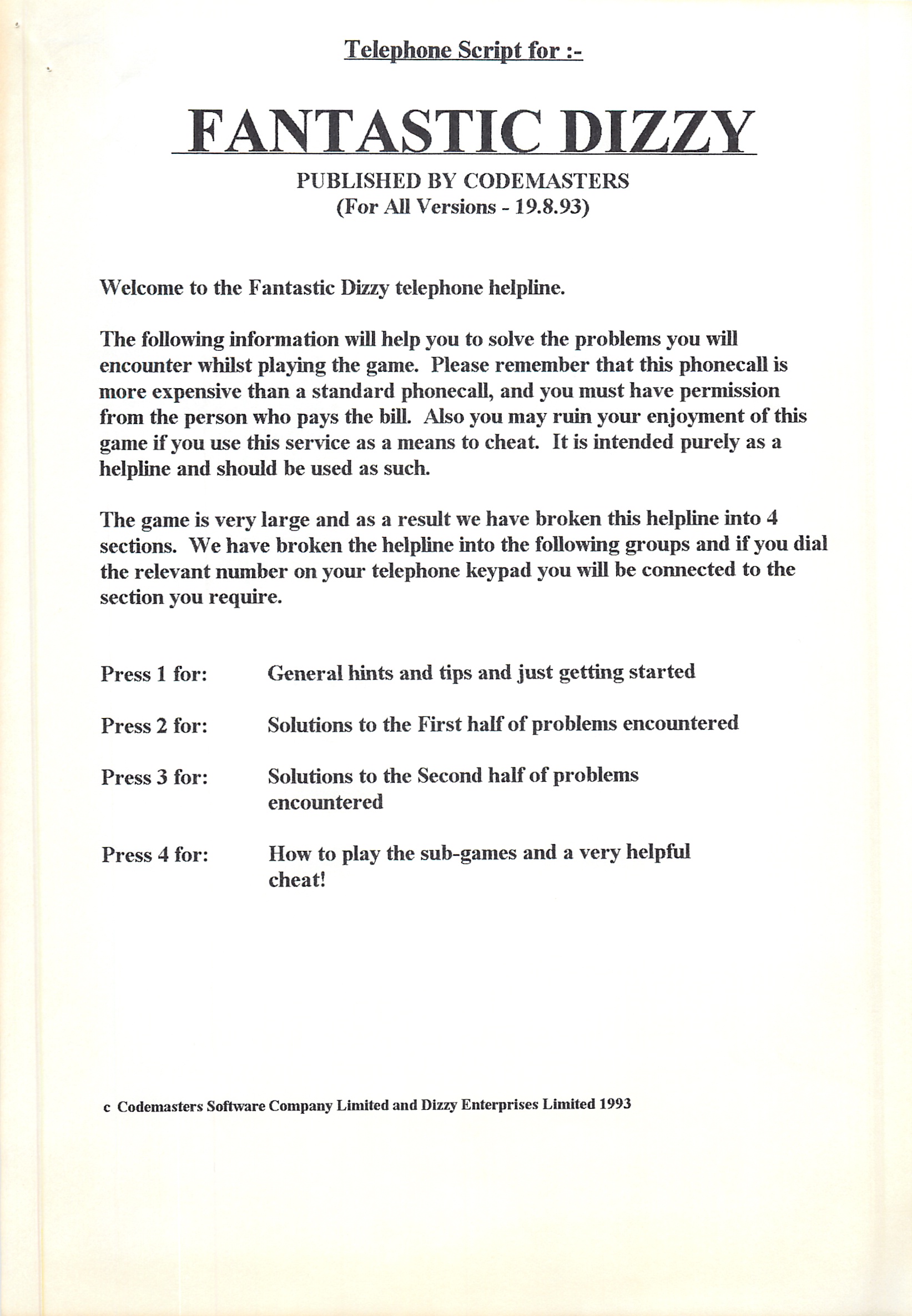 Fantastic Dizzy - Helpline Transcript #1