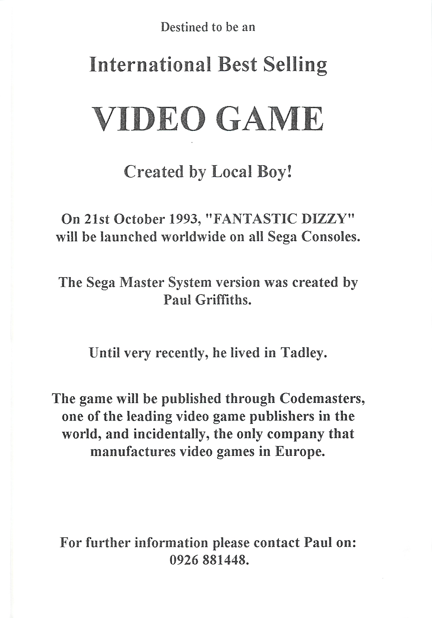 Fantastic Dizzy - Press Release: Paul Griffiths