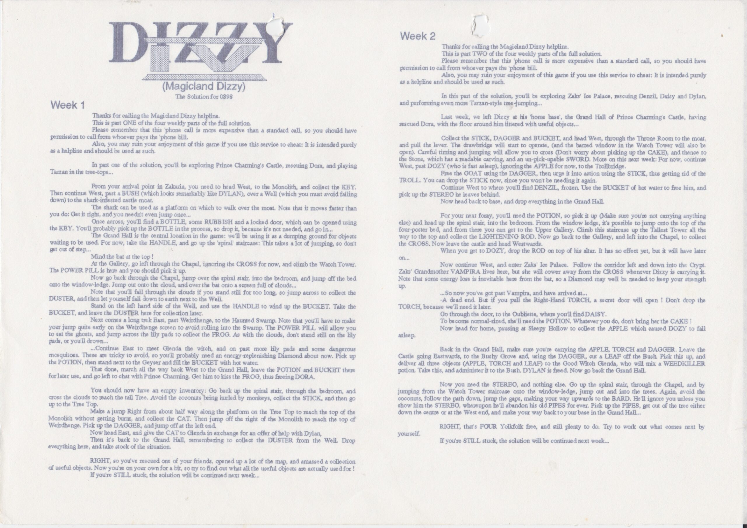 Magicland Dizzy - Helpline Transcript #1