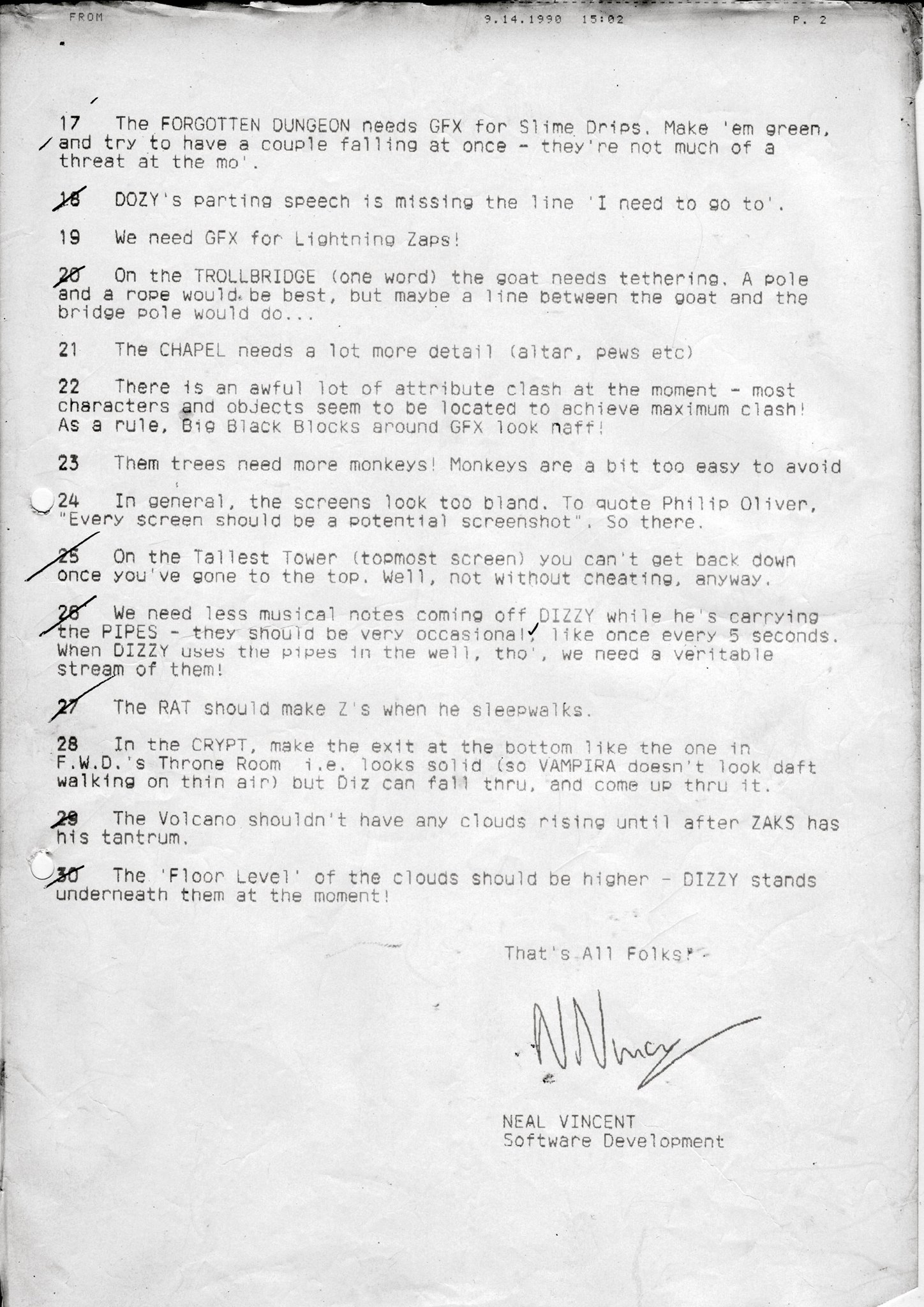 Magicland Dizzy - Whinge Sheet #2