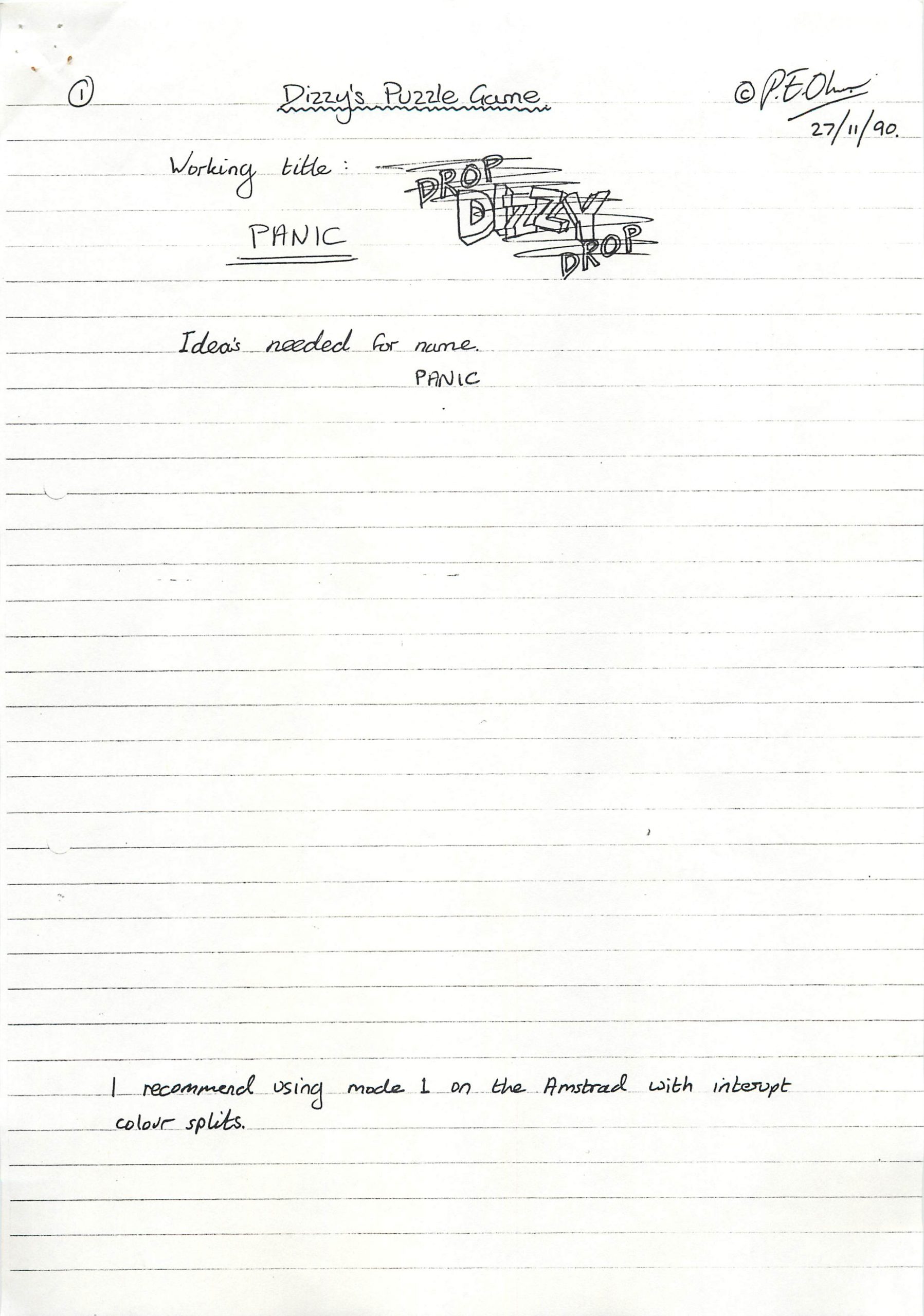 Panic Dizzy - Title Ideas