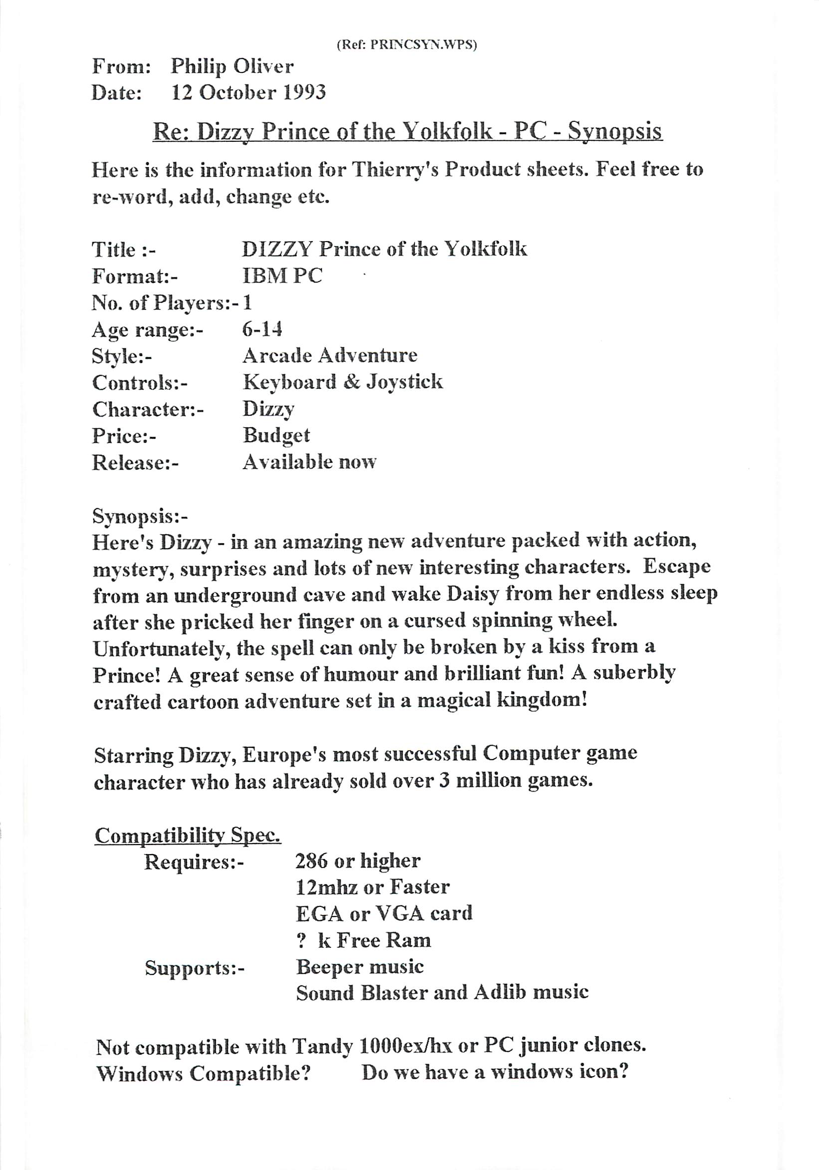 Prince Of The Yolkfolk - PC Synopsis